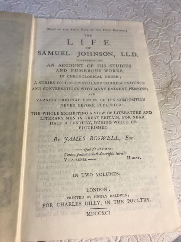 The Life of Samuel Johnson, LLD, James Boswell Esq. Vol. I & II