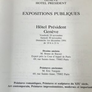 Auction Catalogue: Exceptionnelle Vente Aux Encheres, Hotel President Geneve, Nov. 1991