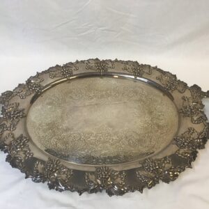 Silverplate Grape and Leaf Motif engraved Oval Double Handled Tray