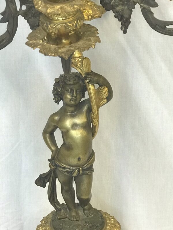 French Dore Bronze and Alabaster Cherub Putti Figural Louis XVI Candelabra