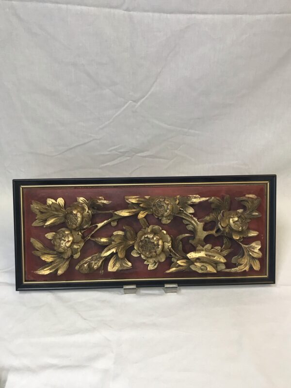 Chinese Gilded Temple Carving Flowers and Bird