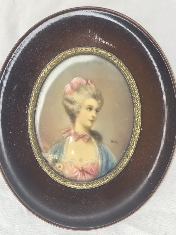 Hand Painted Miniature of Young Woman, signed "ST. MH"