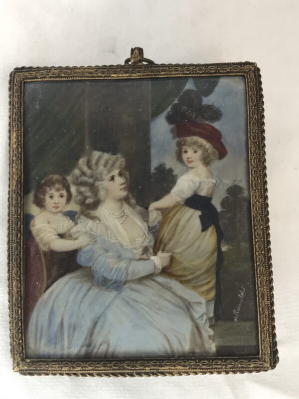Hand Painted Miniature of Mother and Children, Signed