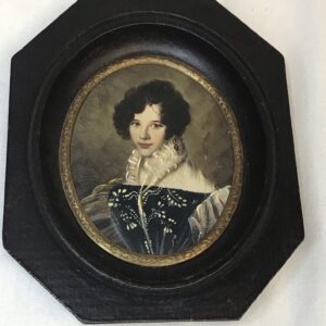 Hand Painted Miniature of Young Beauty, Signed, Wood Frame