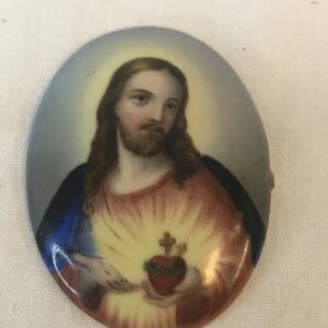 Miniature Porcelain Plaque of Jesus, "The Sacred Heart "