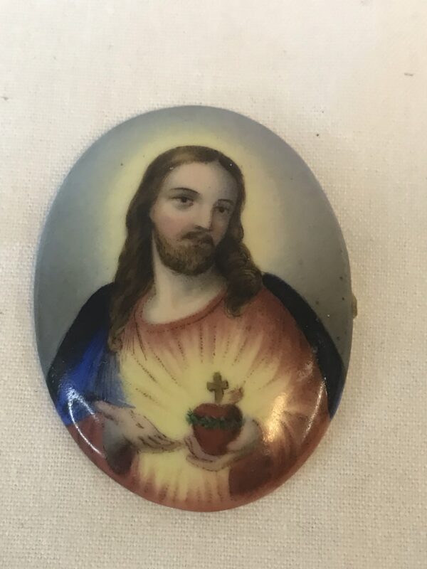 Miniature Porcelain Plaque of Jesus, "The Sacred Heart "