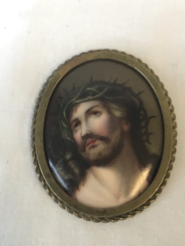 Miniature Porcelain Plaque of Jesus with the Crown of Thorns, Framed