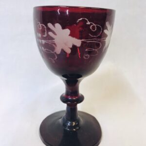 Set of Four Bohemian Ruby Flash Cut Glass Wine Glasses
