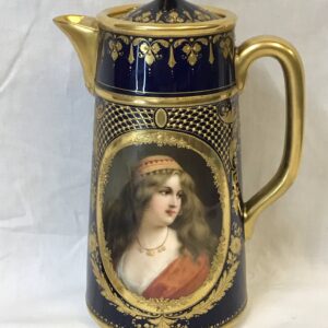 Dresden Large Cocoa Pot Hand Painted Portrait of "Yessida" Signed Wagner