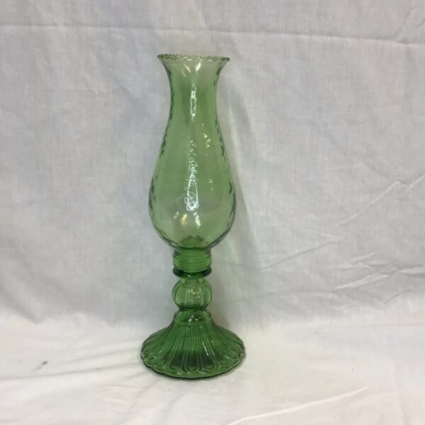 Vintage Green Glass Candlestick with Hurricane Globe