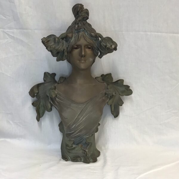 Art Nouveau Bronzed Bust Of A Girl With Flowers In Her Hair