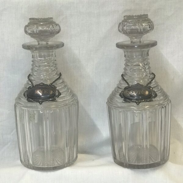 Pair of Georgian Cylinder Decanters with Labels
