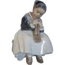 Royal Copenhagen Figurine Amager Girl Sewing - 1314