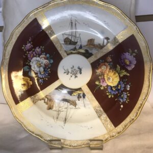 Rare Antique Meissen hand painted quatrefoil ship painted plate