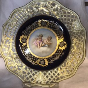 Antique Meissen hand painted and jeweled reticulated decorative cabinet plate